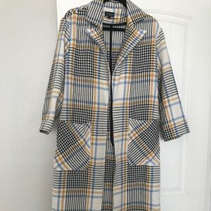 Top shop plaid/ tartan woven long coat